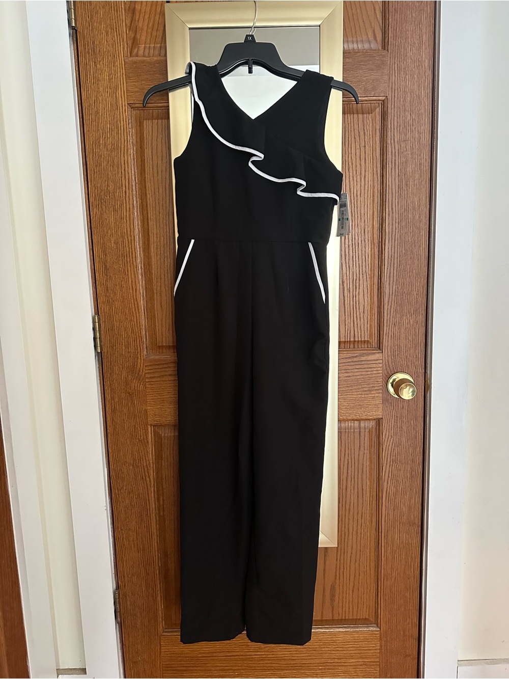 GB Girls Black Sleeveless Jumpsuit with White Trim